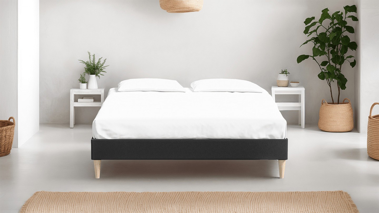 Ensemble lit adulte 160x200 cm en velours gris anthracite Dina + Matelas Latex naturel Latex Luxury