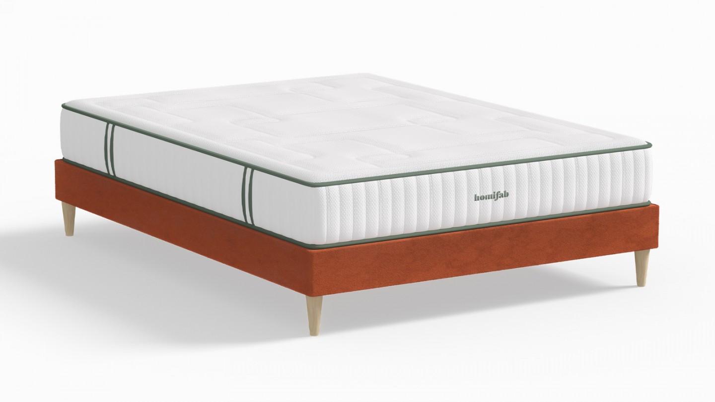 Ensemble lit adulte 180x200 cm en velours rouille Dina + Matelas Latex naturel Latex Luxury