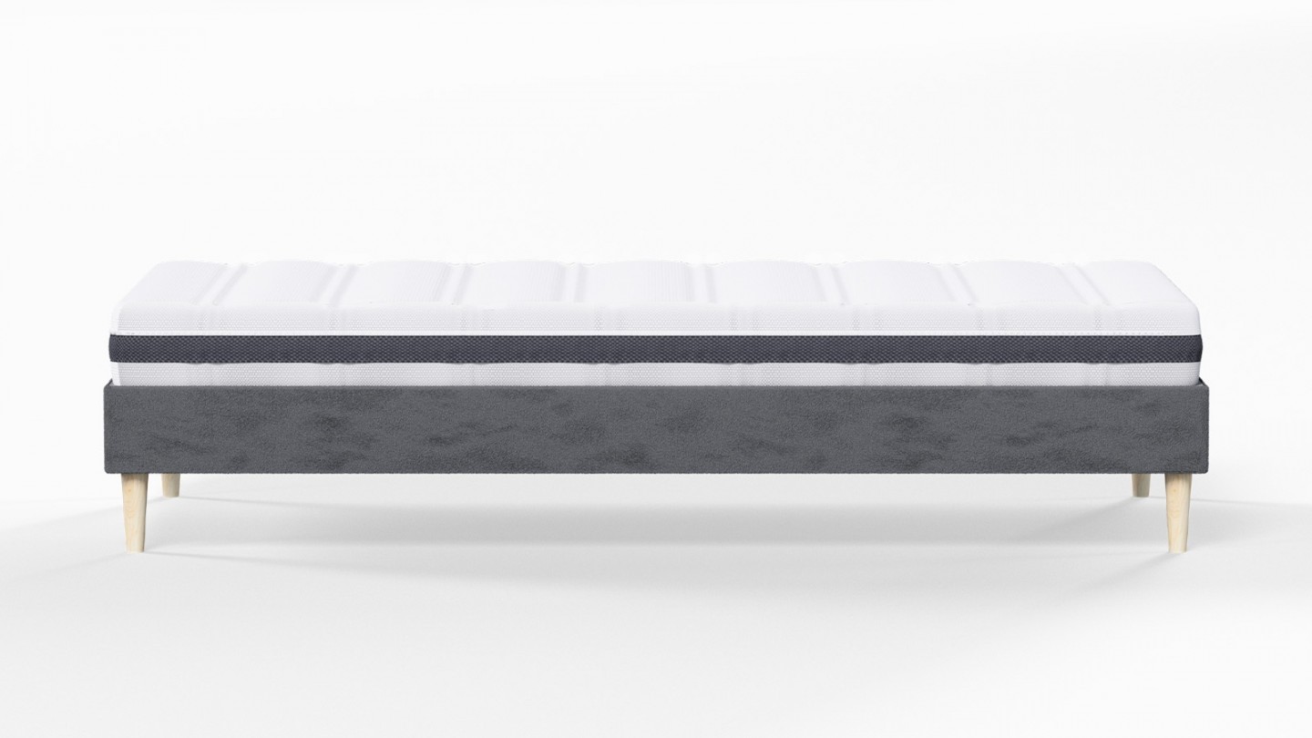 Ensemble lit adulte 90x190 cm en velours gris anthracite Dina + Matelas ressorts ensachés Mousse HR