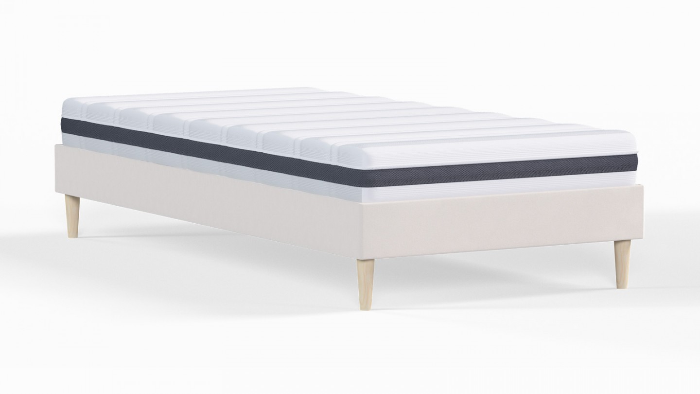 Ensemble lit adulte 90x190 cm en velours beige Dina + Matelas ressorts ensachés Mousse HR