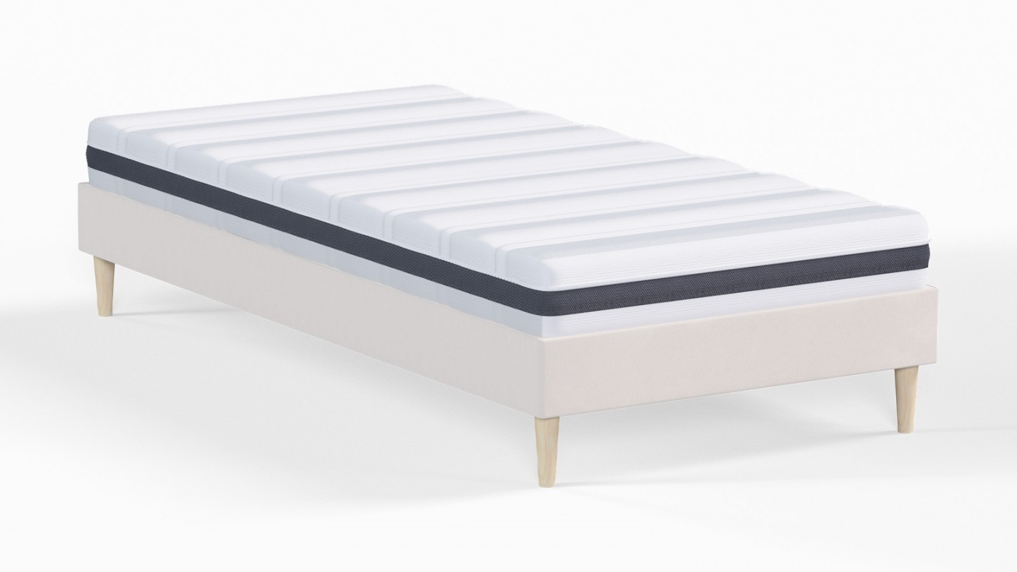 Ensemble lit adulte 90x190 cm en velours beige Dina + Matelas ressorts ensachés Mousse HR