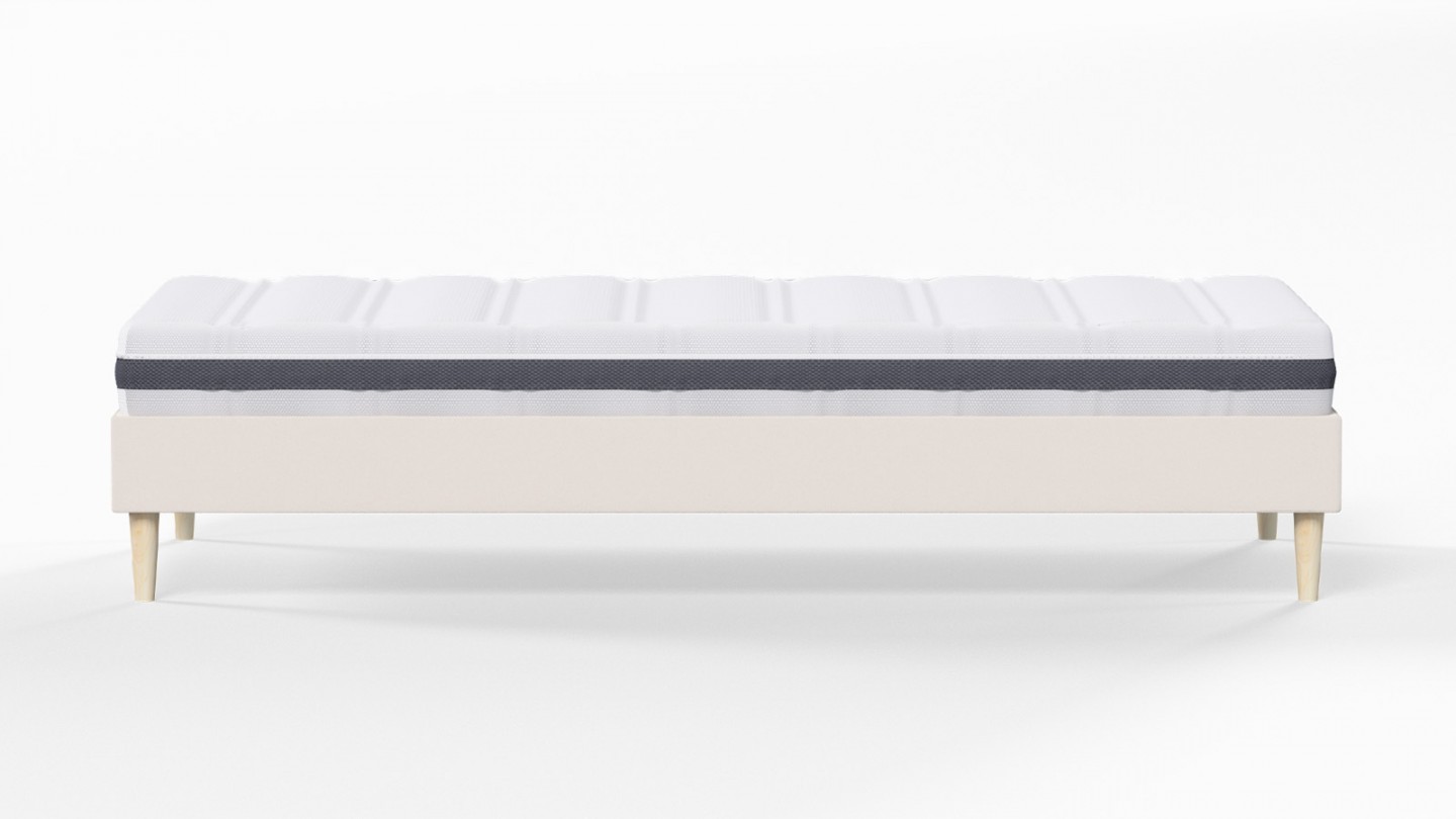 Ensemble lit adulte 90x190 cm en velours beige Dina + Matelas ressorts ensachés Mousse HR