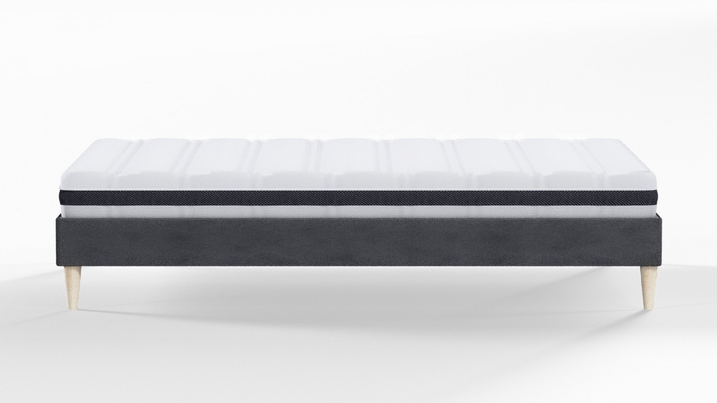 Ensemble lit adulte 140x190 cm en velours gris anthracite Dina + Matelas ressorts ensachés Mousse HR