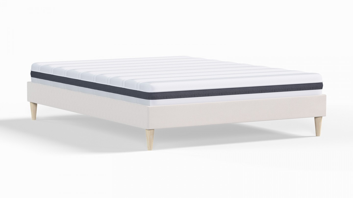 Ensemble lit adulte 140x190 cm en velours beige Dina + Matelas ressorts ensachés Mousse HR