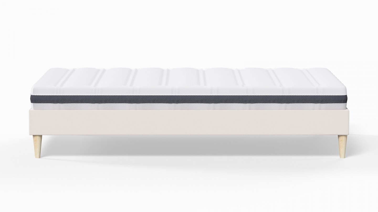 Ensemble lit adulte 140x190 cm en velours beige Dina + Matelas ressorts ensachés Mousse HR