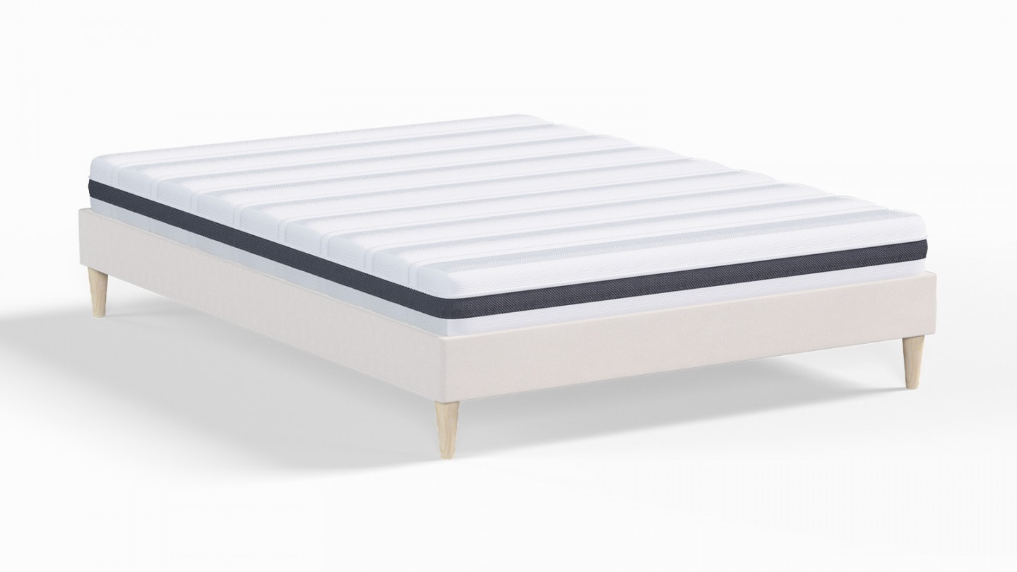 Ensemble lit adulte 160x200 cm en velours beige Dina + Matelas ressorts ensachés Mousse HR