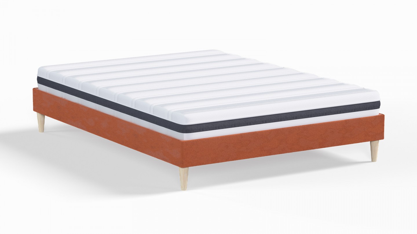 Ensemble lit adulte 140x190 cm en velours rouille Dina + Matelas ressorts ensachés Mousse HR