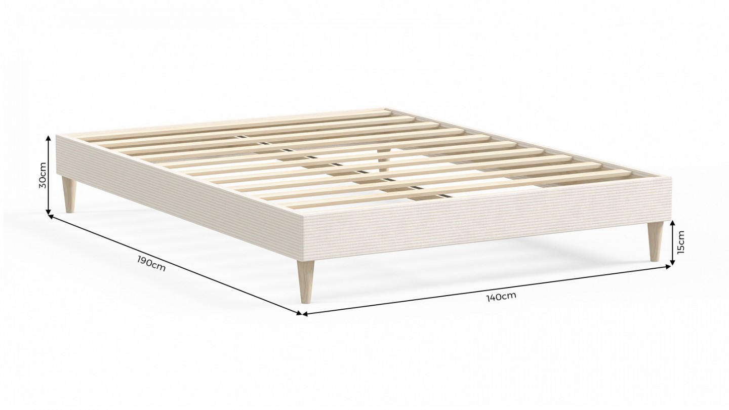 Ensemble lit adulte 140x190 cm en velours côtelé beige Dina + Matelas ressorts ensachés Mousse HR