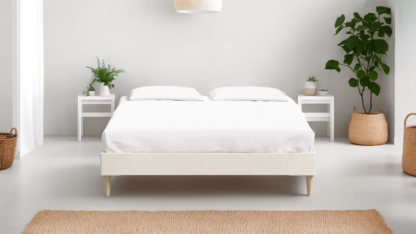 Ensemble lit adulte 140x190 cm en velours côtelé beige Dina + Matelas ressorts ensachés Mousse HR