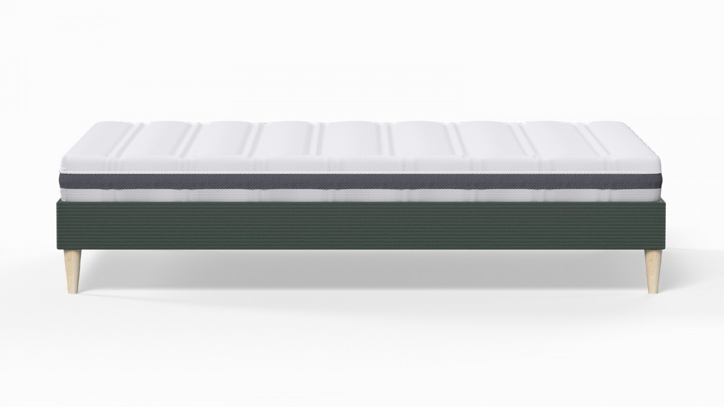 Ensemble lit adulte 160x200 cm en velours côtelé vert Dina + Matelas ressorts ensachés Mousse HR