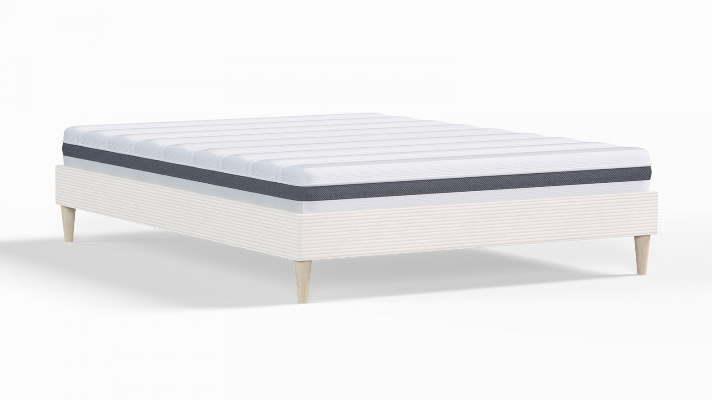 Ensemble lit adulte 160x200 cm en velours côtelé beige Dina + Matelas ressorts ensachés Mousse HR