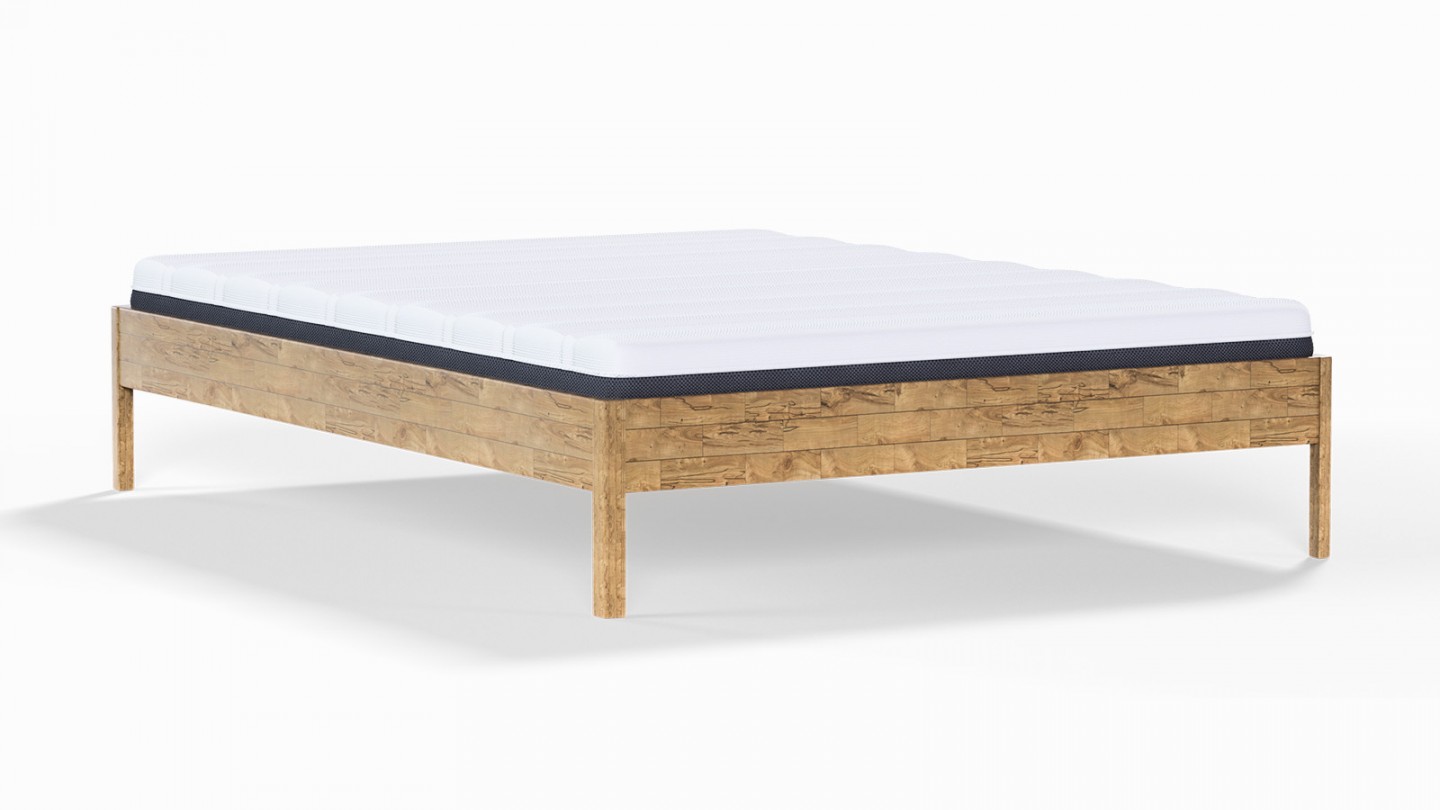 Ensemble lit adulte 160x200 cm en chêne massif Aina + Matelas ressorts ensachés Mousse HR