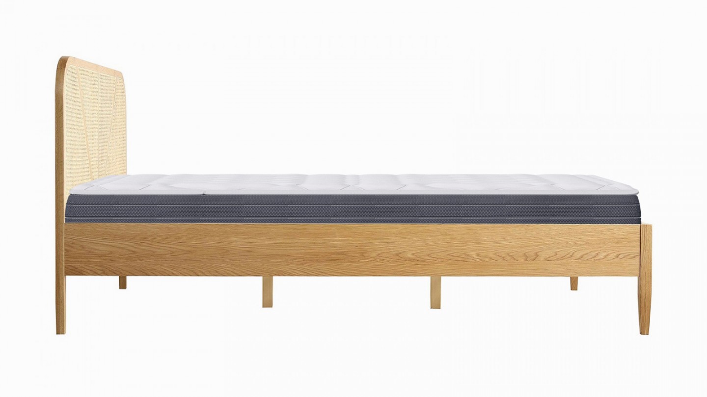 Ensemble lit adulte 160x200 cm placage bois avec tête de lit en cannage Leonie + Matelas mémoire de forme Memo HR