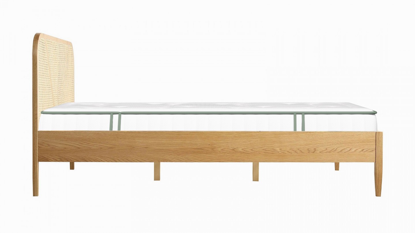 Ensemble lit adulte 180x200 cm placage bois avec tête de lit en cannage Leonie + Matelas Latex naturel et ressorts ensachés