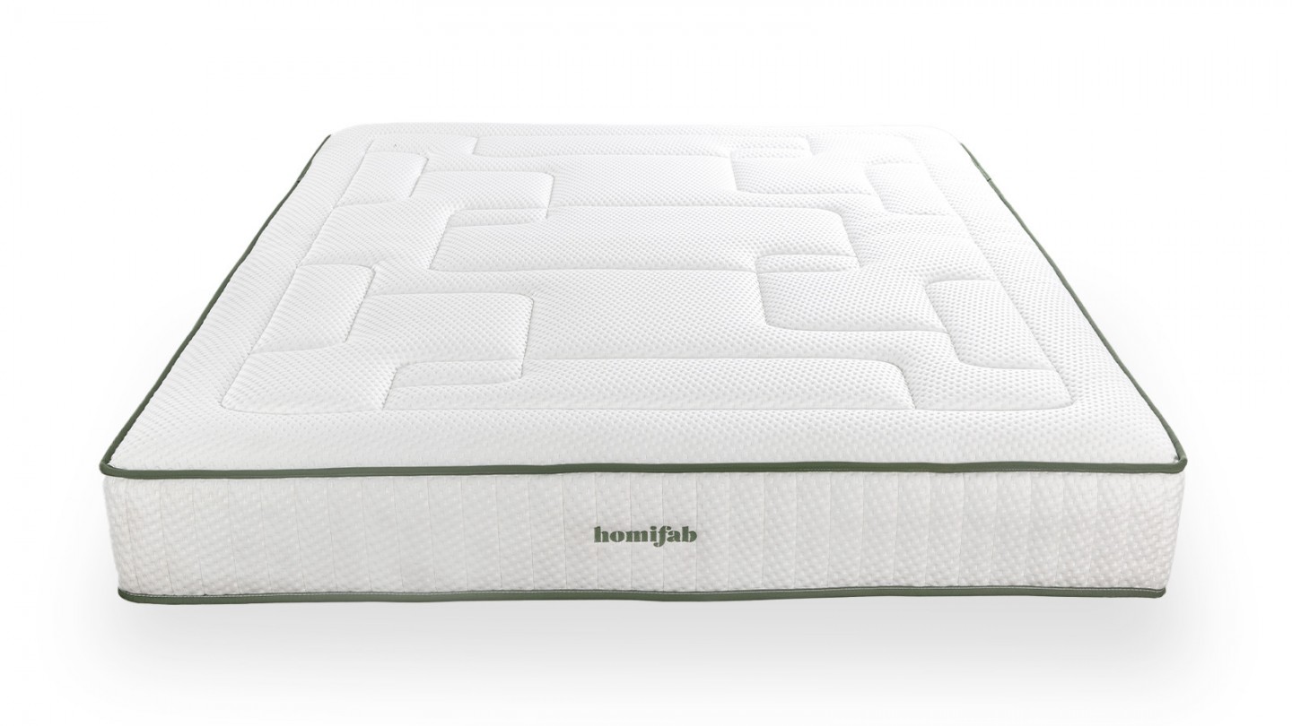 Ensemble lit adulte 180x200 cm placage bois avec tête de lit en cannage Leonie + Matelas Latex naturel et ressorts ensachés