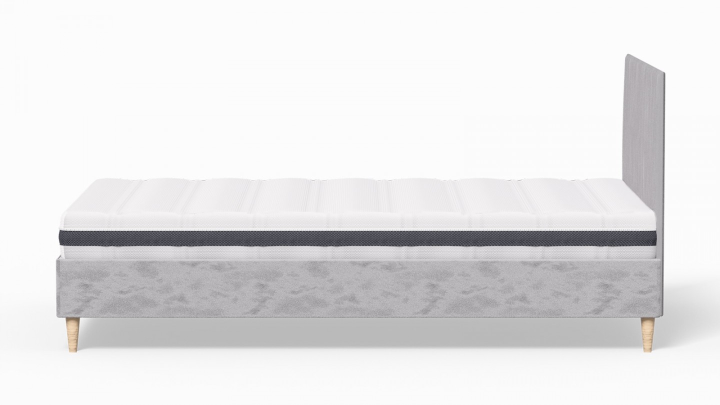 Ensemble lit adulte 140x190 cm en velours gris clair avec tête de lit matelassée Eliot + Matelas ressorts ensachés Mousse HR