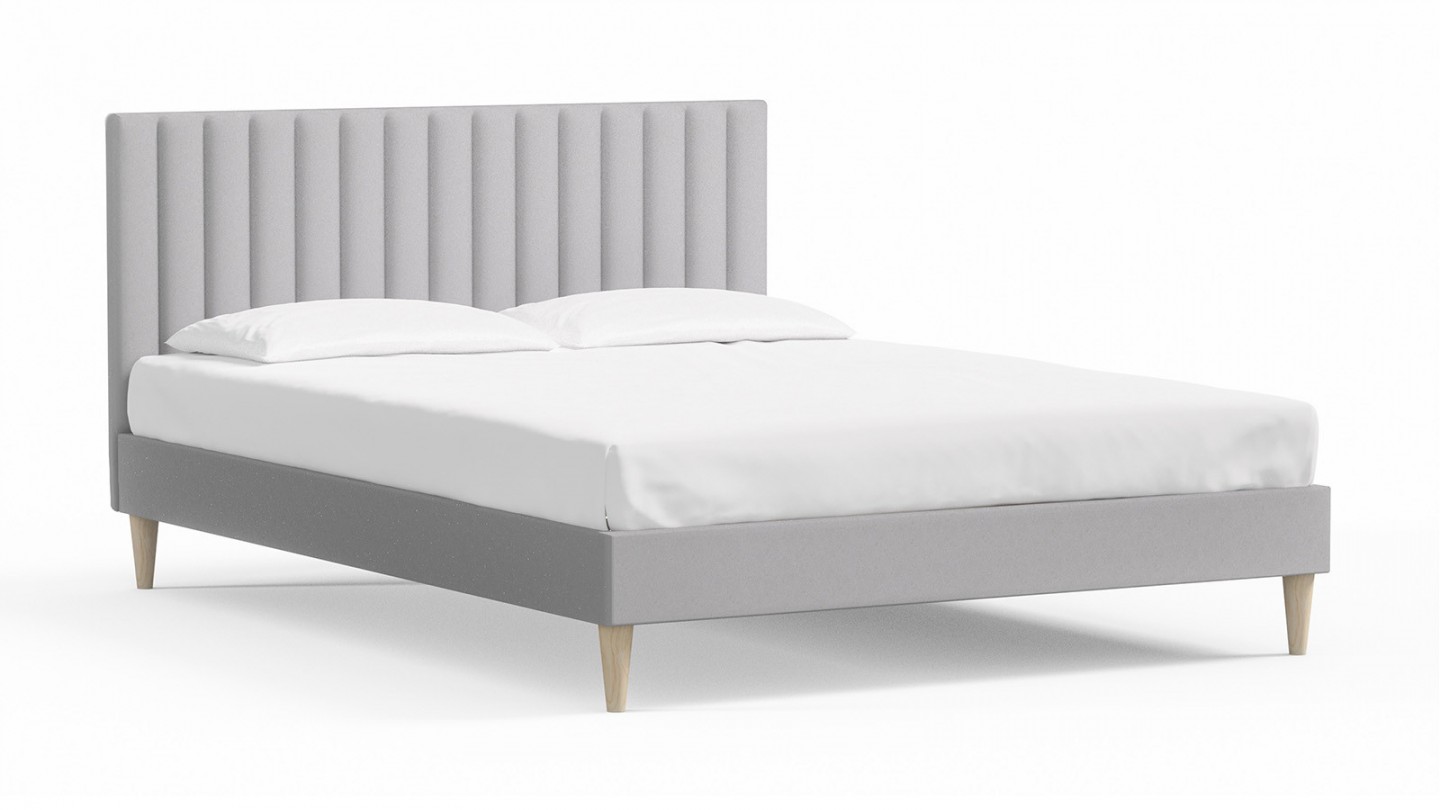 Ensemble lit adulte 140x190 cm en velours gris clair avec tête de lit matelassée Eliot + Matelas ressorts ensachés Mousse HR