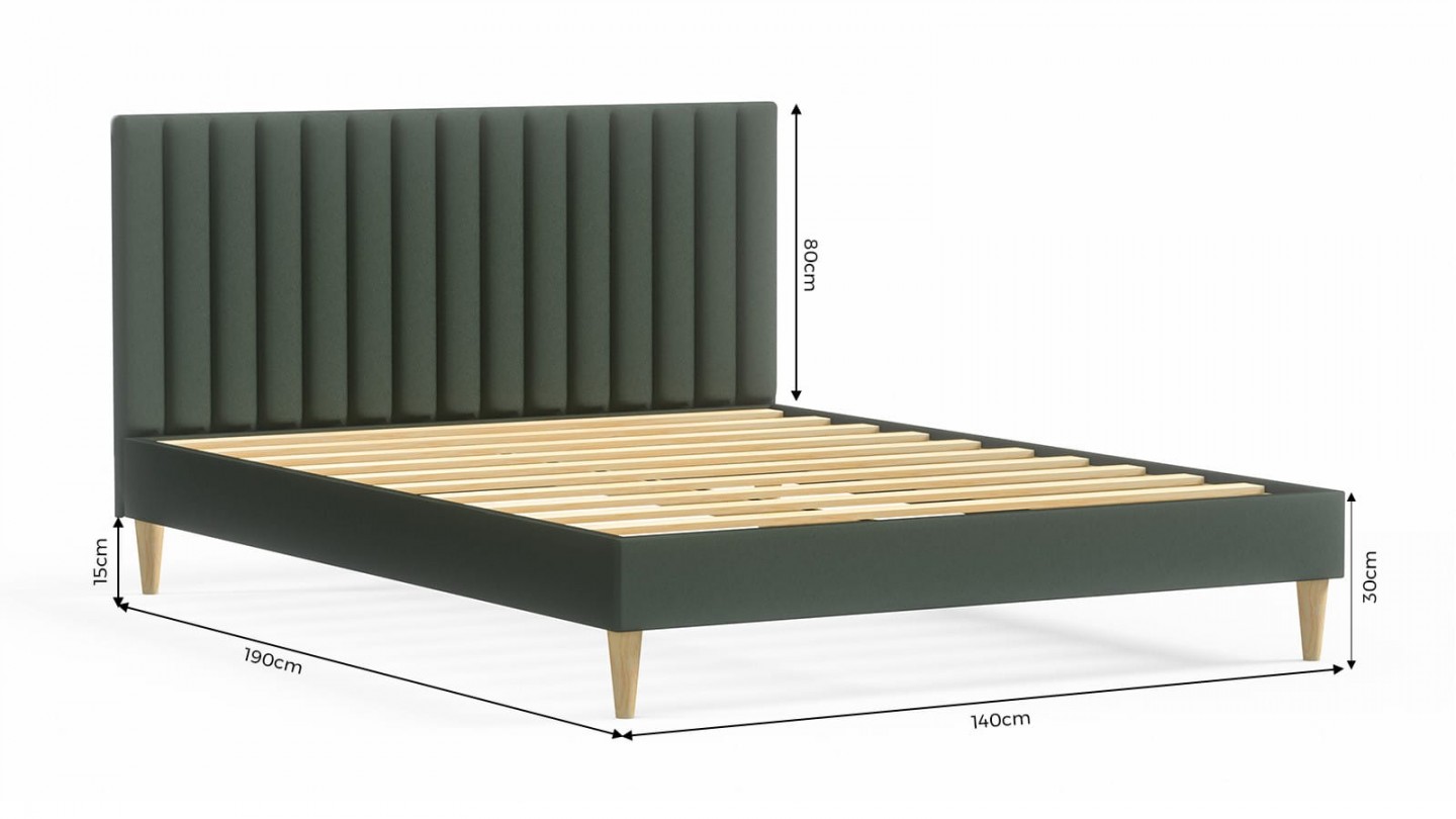 Ensemble lit adulte 140x190 cm en velours vert avec tête de lit matelassée Eliot + Matelas ressorts ensachés Mousse HR