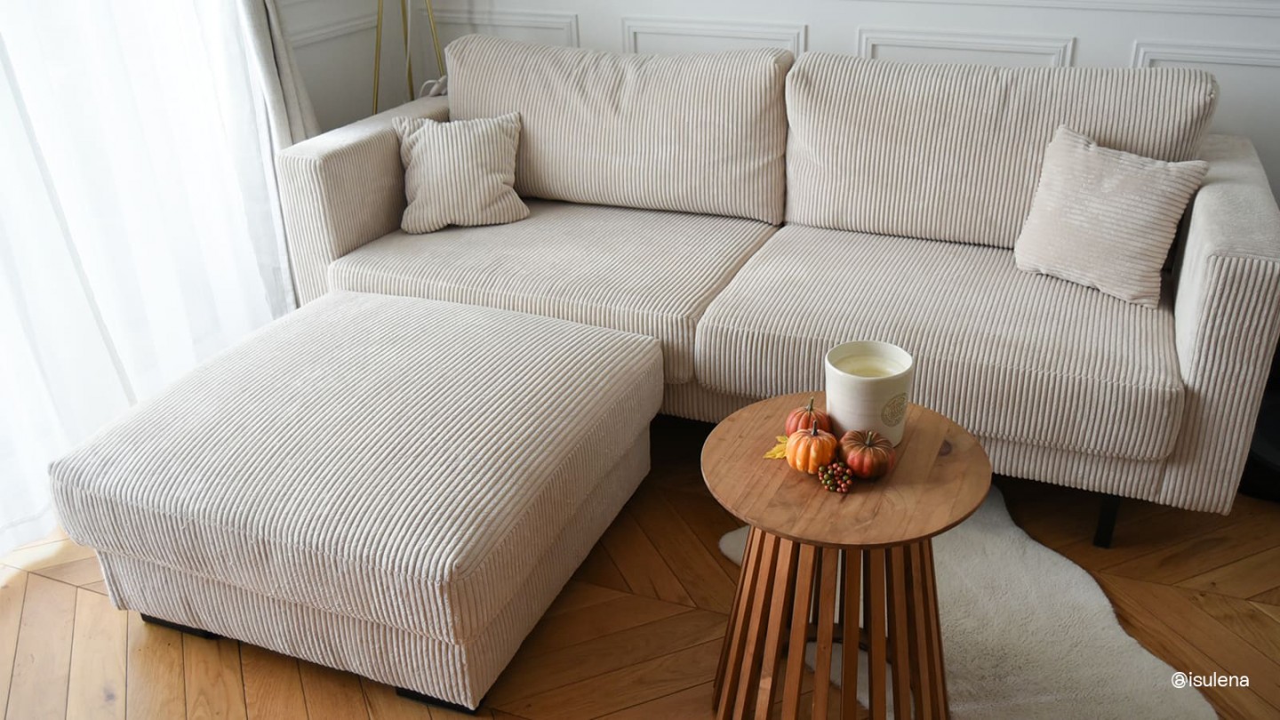 Pouf en velours côtelé beige - Robin