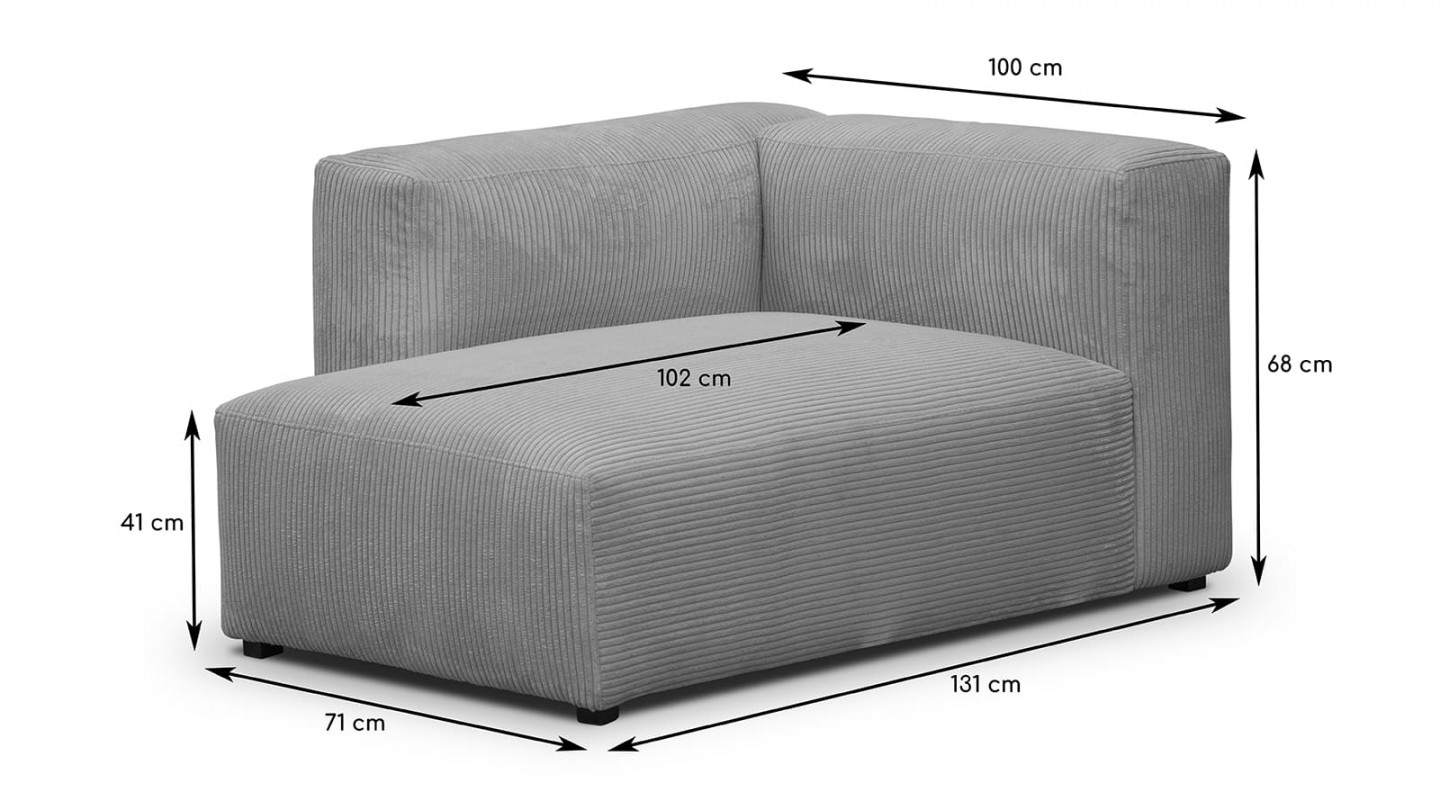 Canapé d'angle à gauche modulable avec méridienne 5 places en velours côtelé gris clair - Modulo