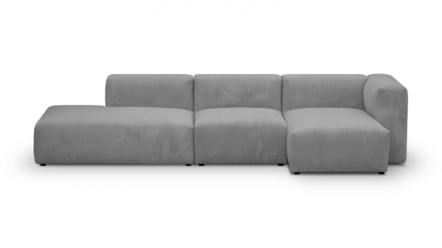 Canapé d'angle à droite modulable avec méridienne 5 places en velours côtelé gris clair - Modulo Canapé d'angle à droite modulable avec méridienne 5 places en velours côtelé gris clair - Modulo