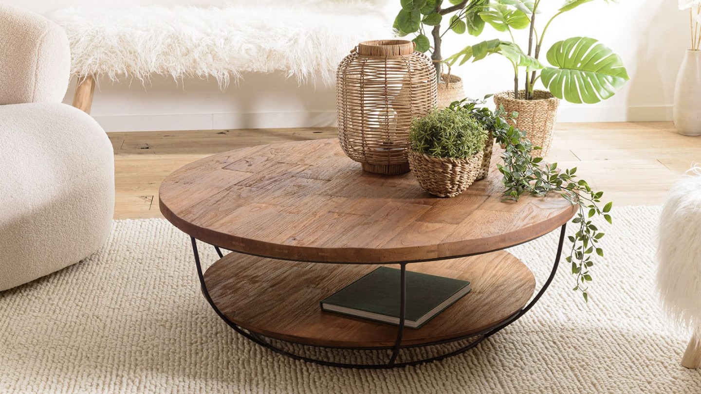 Gøran - Table basse coque noire double plateau 100 x 100 cm