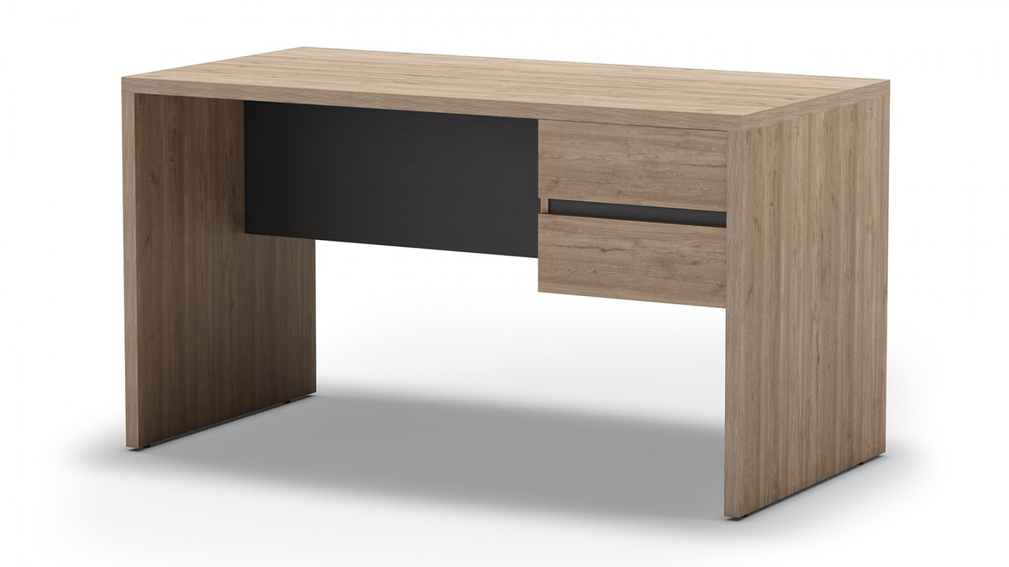 Bureau 2 tiroirs effet bois et noir 136 cm - Jess