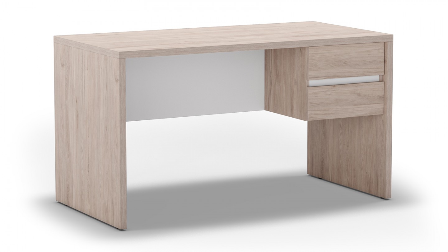 Bureau 2 tiroirs effet bois et blanc 136 cm - Jess