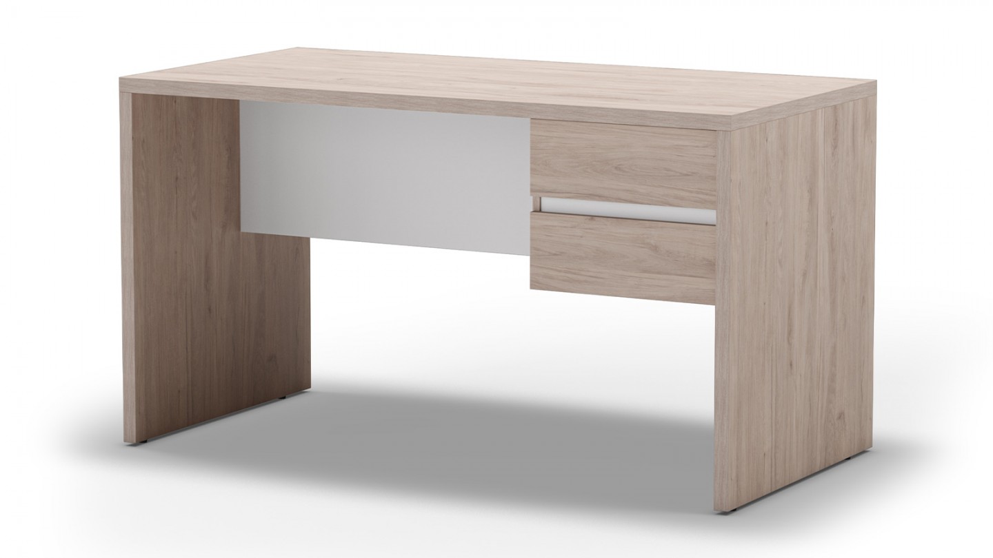 Bureau 2 tiroirs effet bois et blanc 136 cm - Jess