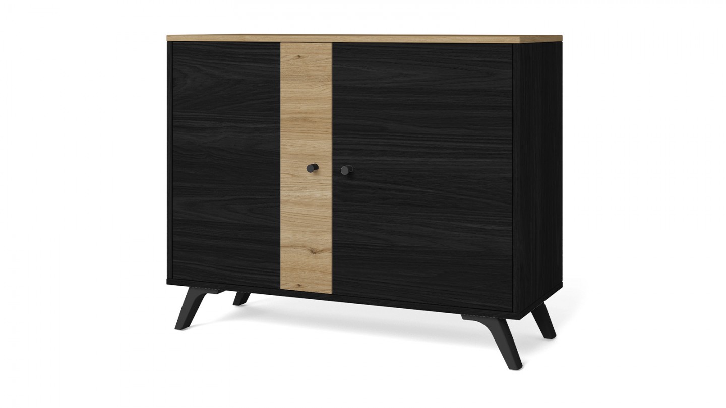 Buffet 2 portes effet bois noir et bois naturel 92 cm - Zack